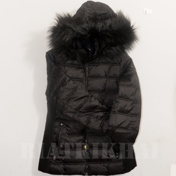 Nautica Womens Faux Fur Trim Hooded Midweight Puffer Jacket BLACK - Picture 4 of 12